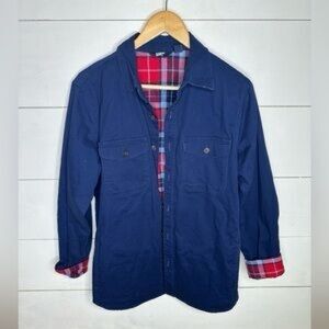 Lands' End Men's Blue Shirt Jacket with Plaid Lining